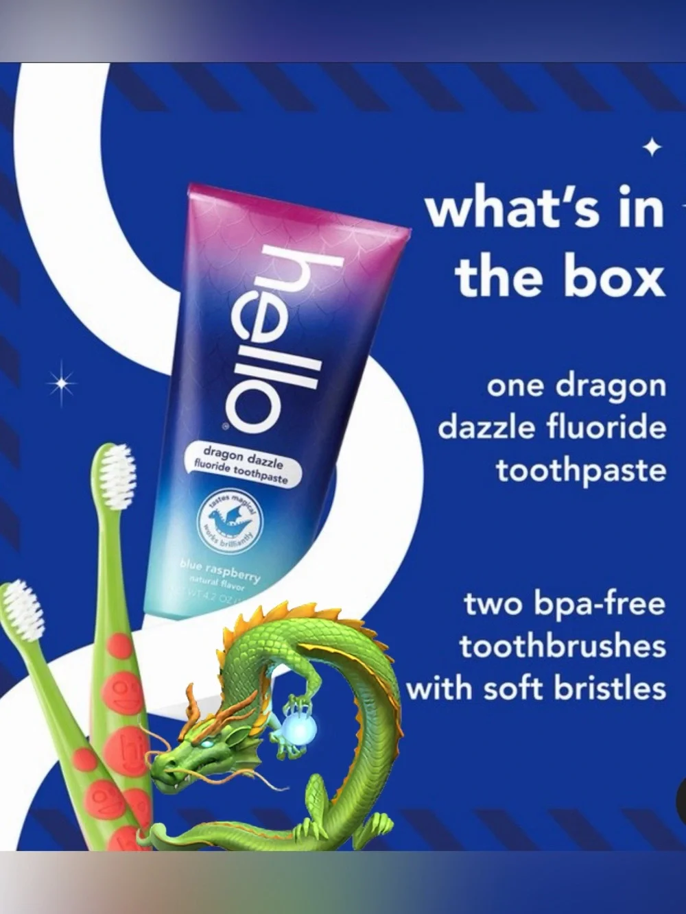 hello Kids Dragon Dazzle Toothpaste & Toothbrush Set - Green